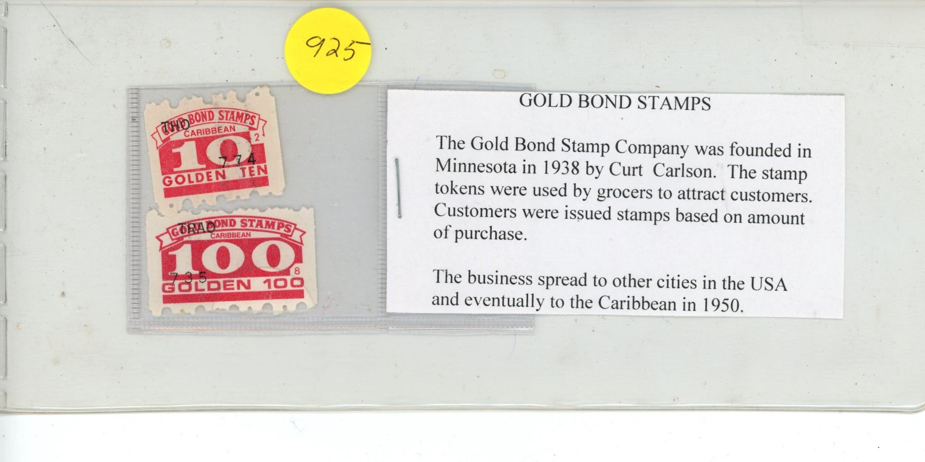 Lot of 2 Gold Bond Stamps. The Gold Bond Stamp Co. was founded in