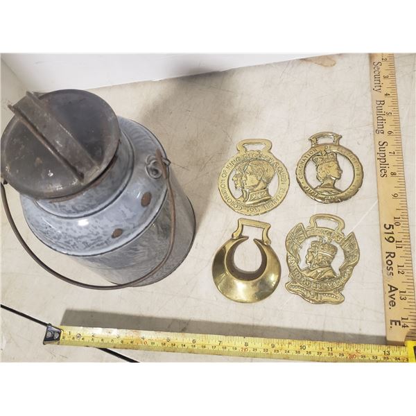 4 Badges Medals marked  1911 King George V and Queen Mary, 1937 king George VI Queen Elizabeth coron