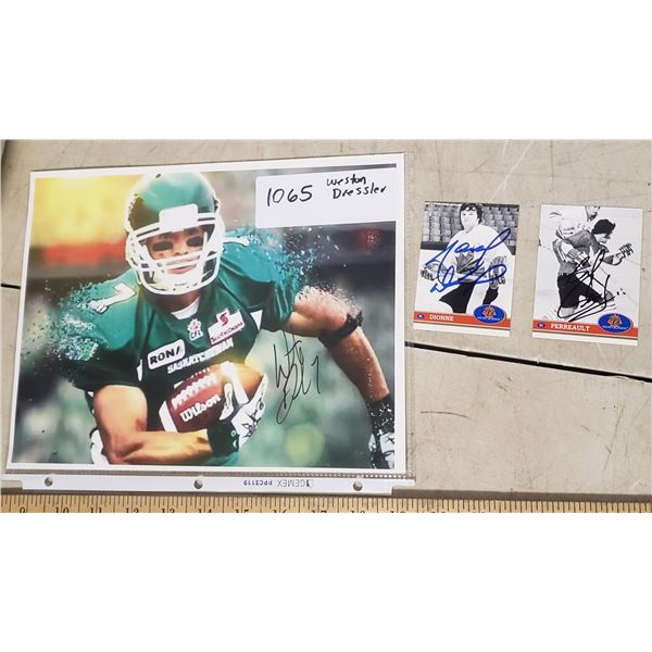 3 autographs CFL Roughrider Weston Dressler - Autographed Saskatchewan Roughrider Marcel Dion and Gi