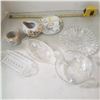 Image 1 : vintage glass crystal and other dishes, includes very nice footed etched bowl