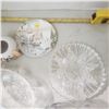 Image 4 : vintage glass crystal and other dishes, includes very nice footed etched bowl