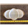 Image 1 : Vintage Fire King milk glass divided relish dish with gold hobnail trim.  No paint missing