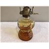 Image 1 : Vintage amber glass oil lamp, 8" tall, no chimney.  Very nice cond.