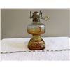 Image 2 : Vintage amber glass oil lamp, 8" tall, no chimney.  Very nice cond.