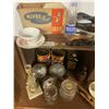 Image 1 : Wooden Crate Full of Collectibles - Lights, Tins, Irons, Jars, etc.