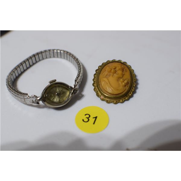 Gruens 10KT Gold Plated Ladies Watch & Cameo