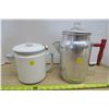 Image 1 : White and Blue Trim Enamel Coffee-Pot And Aluminum Coffee Pot With Red Wood Handle