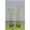 Image 1 : Two Green Depression Glass Vases, One 12 Inches One 11 Inches