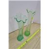 Image 2 : Two Green Depression Glass Vases, One 12 Inches One 11 Inches