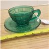 Image 2 : Teal Doric and Pansy cup and saucer, 1937-38, (depression glass)