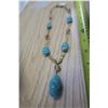 Image 2 : Vintage necklace with formed blue glass, metal plates, ab crystals and rhinestone clasp