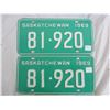 Image 1 : Pair of 1969  Saskatchewan License Plates