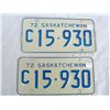 Image 1 : Pair of 1972 Saskatchewan License Plates