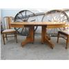Image 2 : Antique Round Oak Table 48 inch and 6 Chairs with 2 10 inch leaves Room Ready