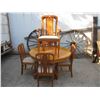 Image 6 : Antique Round Oak Table 48 inch and 6 Chairs with 2 10 inch leaves Room Ready