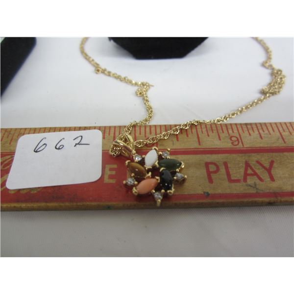 Gold Plated Necklace with Colored Stones