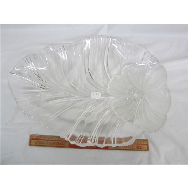 Frosted and Clear Large Leaf Shaped Bowl no damage