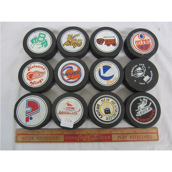 12 WHL Pucks with Team Logos
