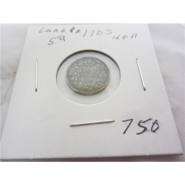 Canadian 1903 No H Silver Nickel