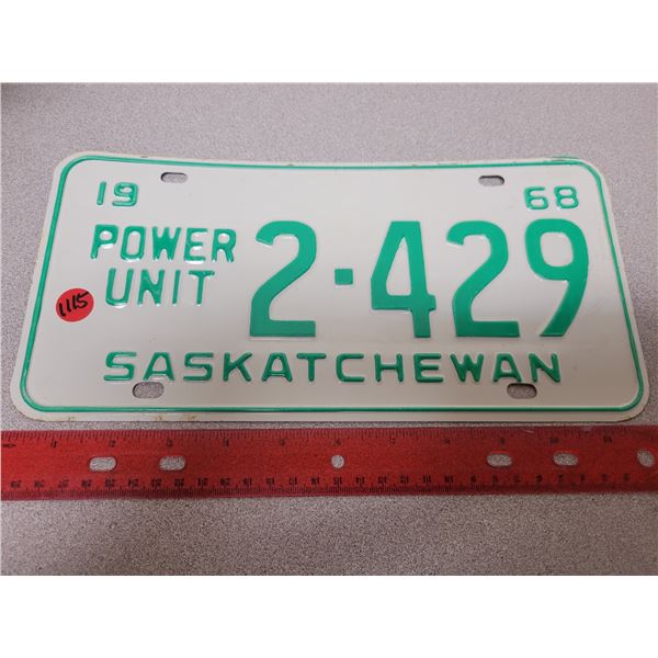 1968 Sask power unit license plate