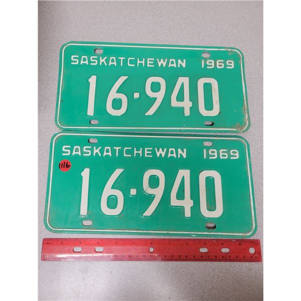 Pair of 1969 Saskatchewan license plates