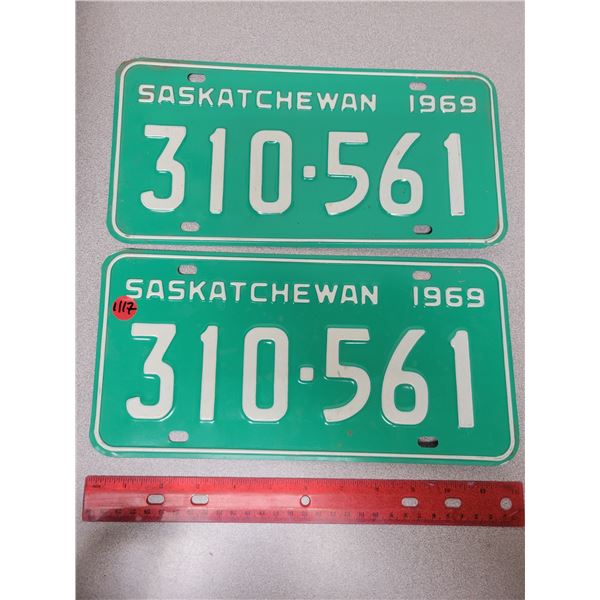 Pair of 1969 Saskatchewan license plates