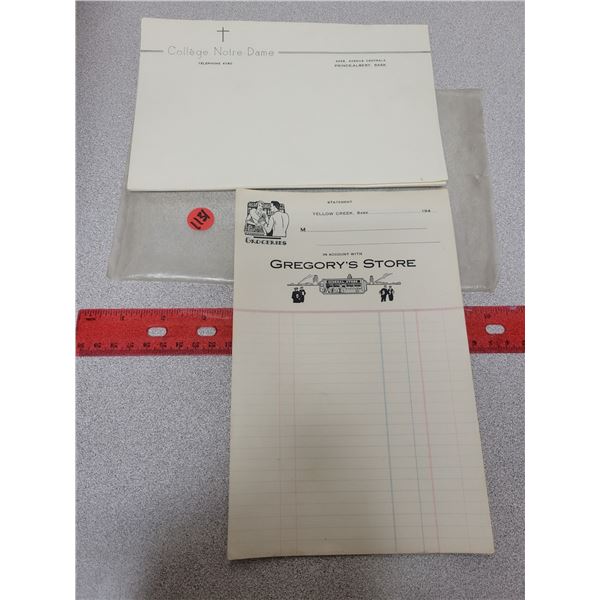 College Notre Dame PA papers & grocery papers from Gregory's store Yellow Creek, SK