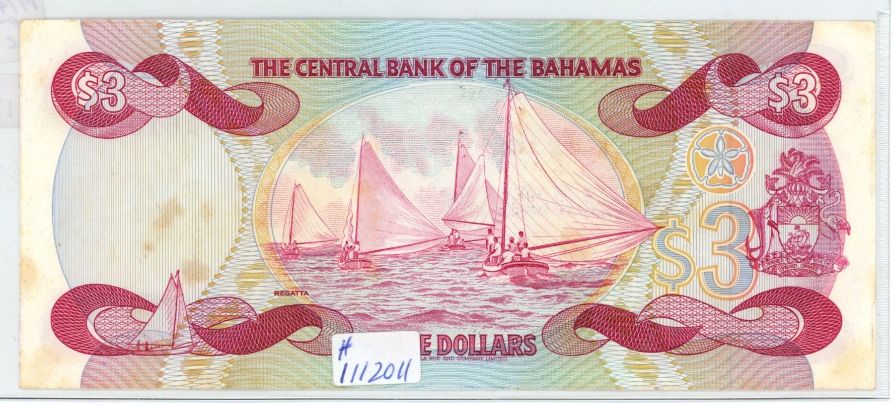 1974 84 Bank Of Bahamas 3 00 Three Dollar Bill 1974-84-bank-of-bahamas-3-00-three-dollar-bill