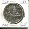 Image 1 : 1938 AU58 Canadian Silver Dollar