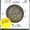 Image 2 : 1919 NFLD 50 Cent Piece G2 Silver