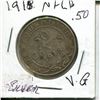 Image 1 : 1918 NFDLD 50 Cent Piece V.G. Silver