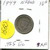 Image 2 : 1944 NFLD 10 Cent Piece VF Silver
