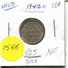 Image 1 : 1942 NFLD 10 Cent Piece XF Silver