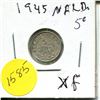 Image 1 : 1945 NFLD 5 Cent Coin XF Silver