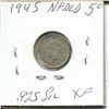 Image 2 : 1945 NFLD 5 Cent Coin XF Silver