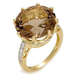 Ring 5.24ctw Champagne Quartz & Diamond 14K Yellow Gold