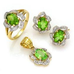 Ring, Earrings, Pendant @ 4ctw Peridot 14K Gold Jewelry
