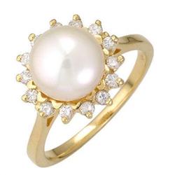 Ring 0.5 ctw White Pearl & Diamond 14K Gold Jewelry