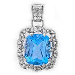 Pendant 7.45 ctw Blue Topaz  & Diamond 14K Gold Jewelry