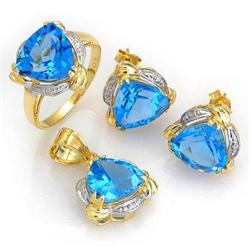 Ring, Earrings, Pendant @ 18.0 ctw Blue Topaz 14K Gold