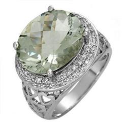 Ring 6.84 ctw Green Amethyst & Diamond 14K Fine Jewelry