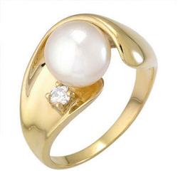 Ring White Pearl & 0.07 ctw Diamond 14K Gold Jewelry