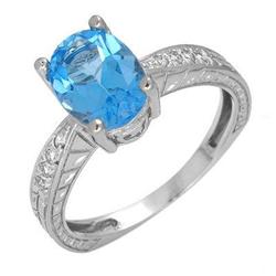 Ring 1.66 ctw Blue Topaz & Diamond 14K Fine Jewelry