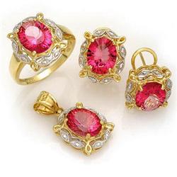Ring, Earrings, Pendant @ 12.8 ctw Pink Topaz 14K Gold