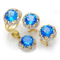 Ring, Earrings, Pendant @ 18.2 ctw Blue Topaz 14K Gold