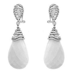 Earrings 1.06ctw White Agate & Diamond 14K Fine Jewelry