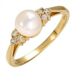 Ring White Pearl & 0.05 ctw Diamond 14K Gold Jewelry