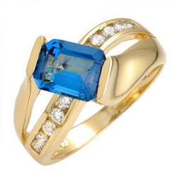 Ring 1.50 ctw Blue Topaz & Diamond 14K Gold Jewelry