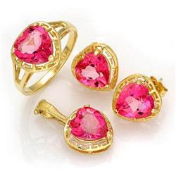 Ring, Earrings, Pendant @ 12.0 ctw Pink Topaz 14K Gold