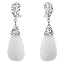 Earrings 1.12ctw White Agate & Diamond 14K Fine Jewelry